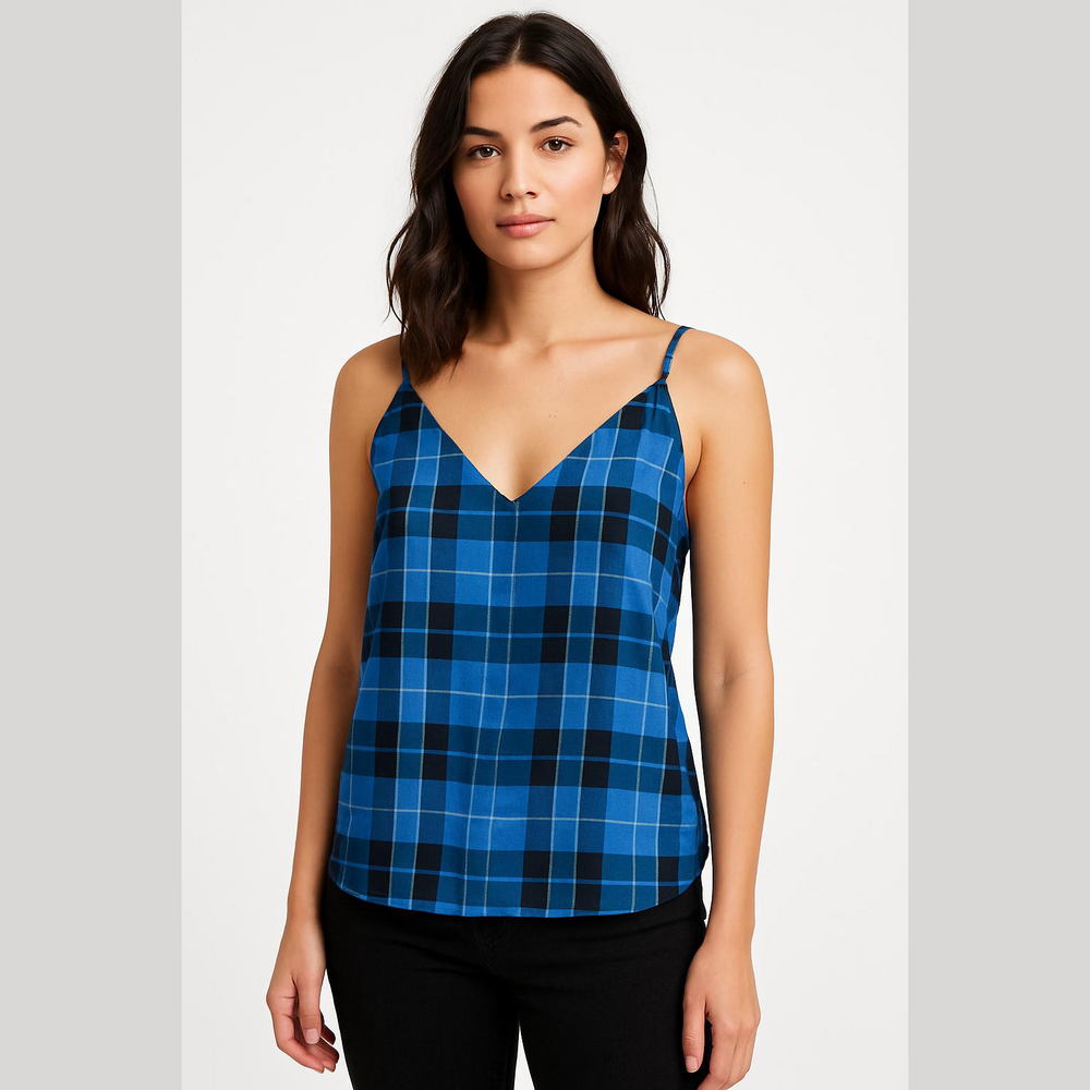 Babaton Blue and Black Plaid Camisole